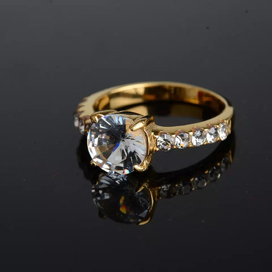 Gold Elegant Cubic Zirconia Stainless Steel Ring