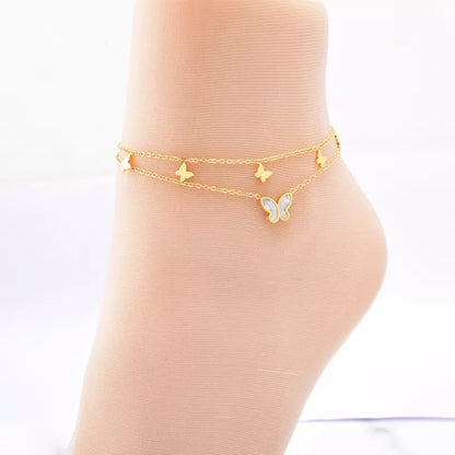 Zircon Butterfly Double Layer Stainless Steel Anklet