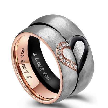 I Love You Crystal Heart Stainless Steel Couples Rings