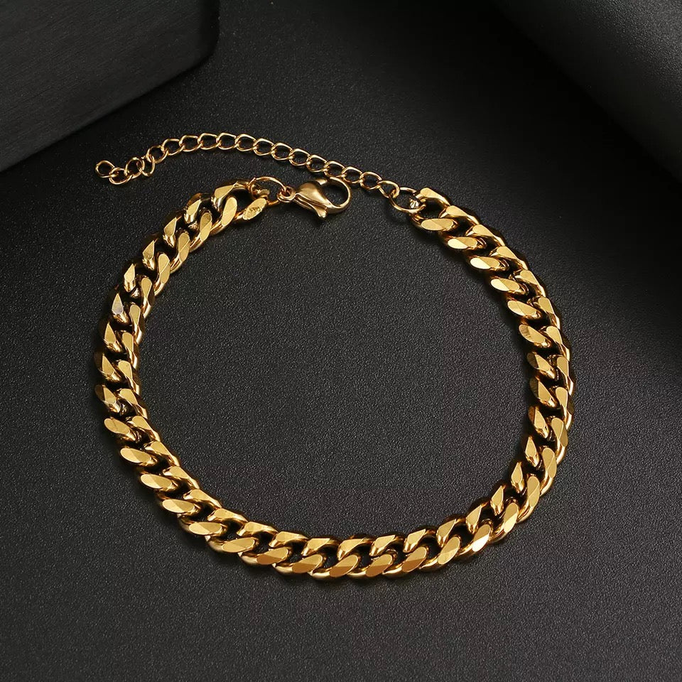 7mm Gold Unisex Basic Punk Stainless Steel Bracelet