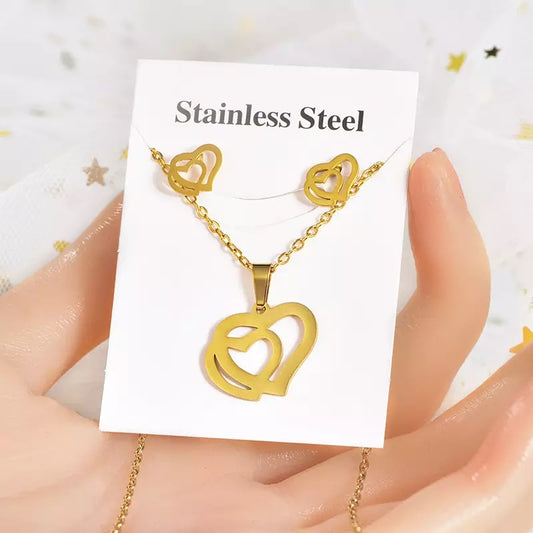 Love-Heart Stainless Steel Necklace Set Style 9
