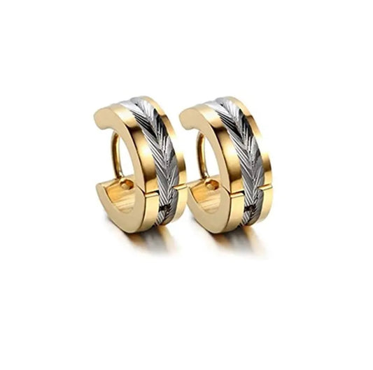 Unisex 4MM Gold & Silver Inner-Streak Huggie Stainless Steel Earrings