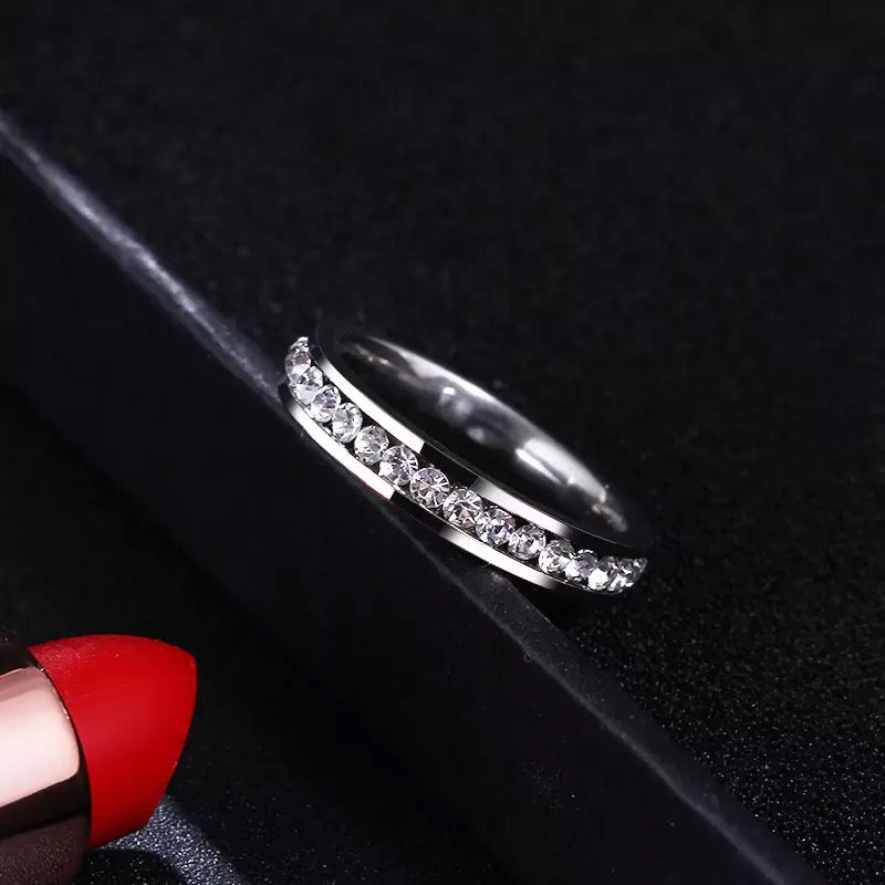 Silver Stainless Steel Crystal Ring