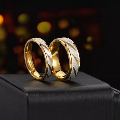 Golden Frosted Stainless Steel Couples Rings