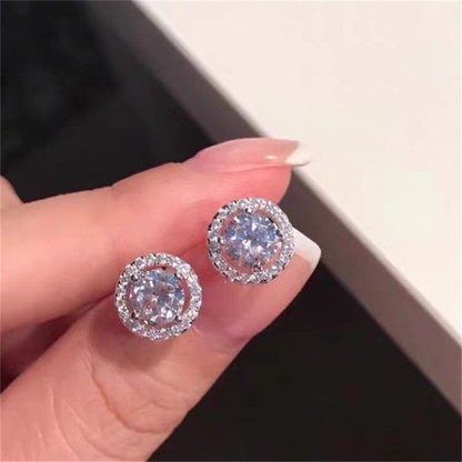 Round Stud Cubic Zirconia 925 Sterling Silver Earrings