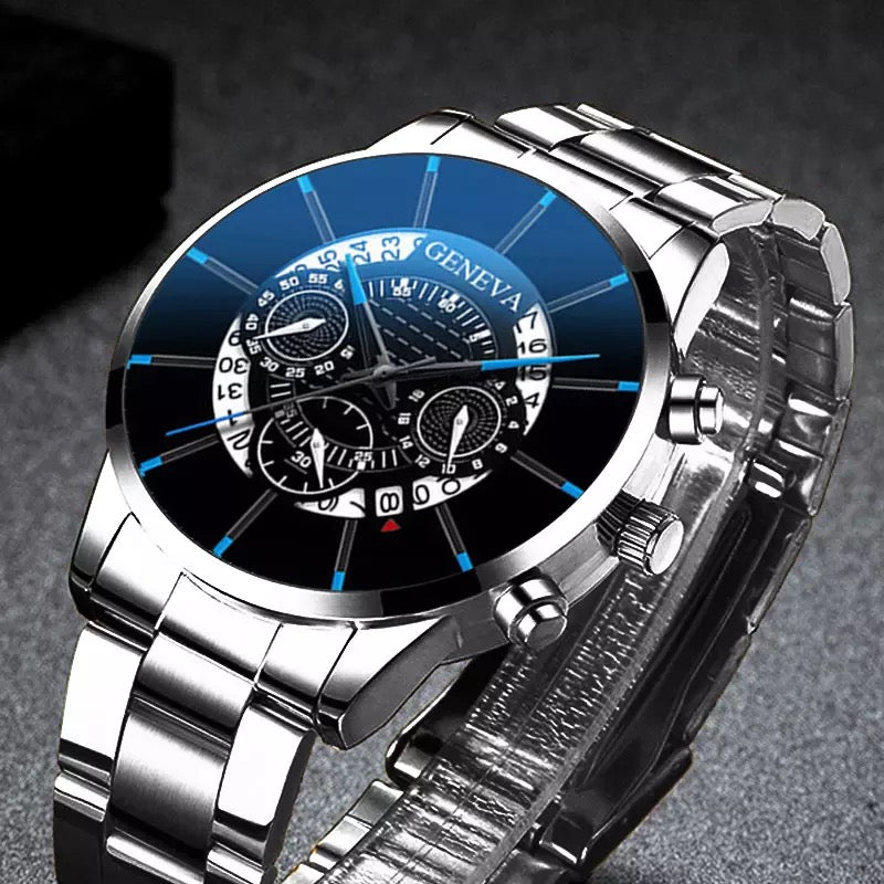 Geneva Silver & Black Sports Stainless Steel Watch for Men