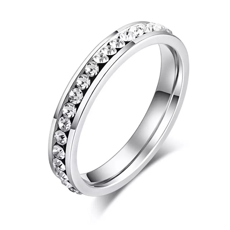 Silver Stainless Steel Crystal Ring