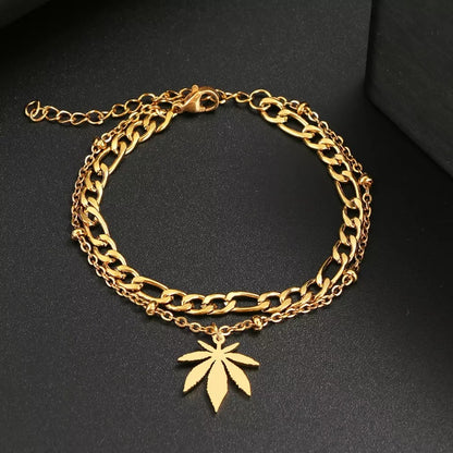 Stainless Steel Double Layer Weed Bracelet