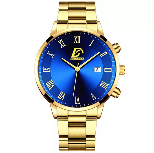 DIJANES Gold & Blue Sports Stainless Steel Watch for Men