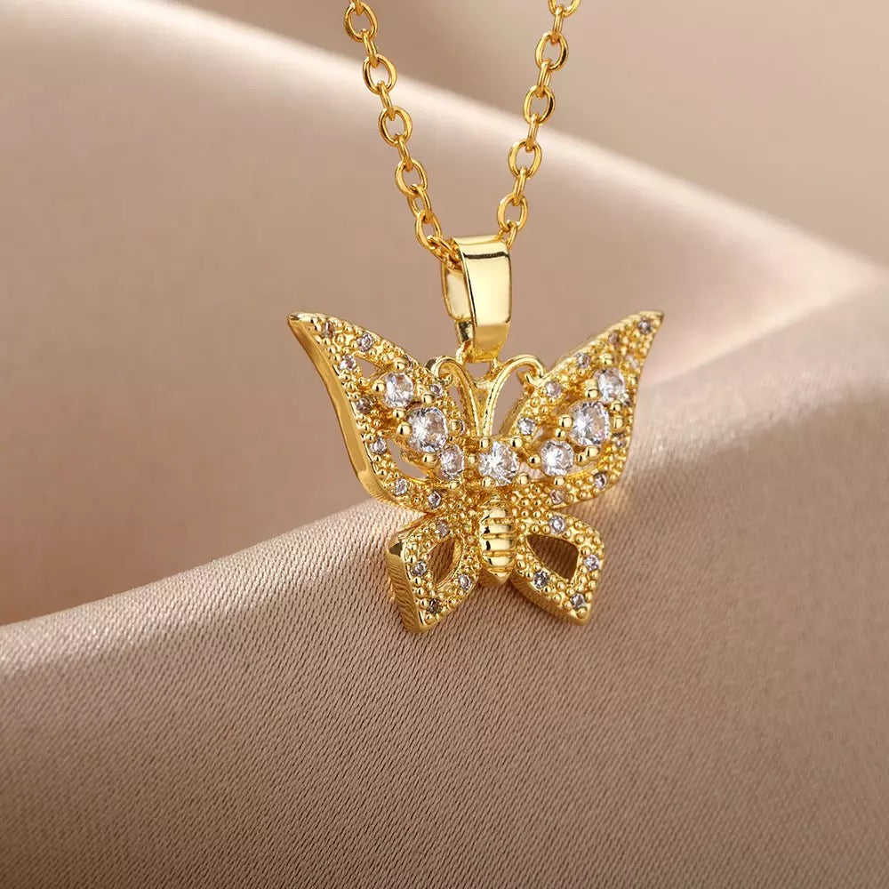 Zircon Butterfly Stainless Steel Necklace