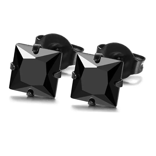 Unisex Black Square Stud Stainless Steel Earrings