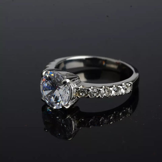 Silver Elegant Cubic Zirconia Stainless Steel Ring