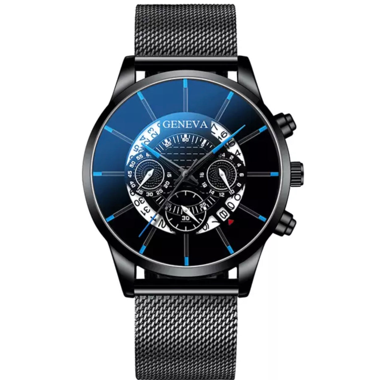 Geneva Black Sports Mesh Stainless Steel Watch for Men