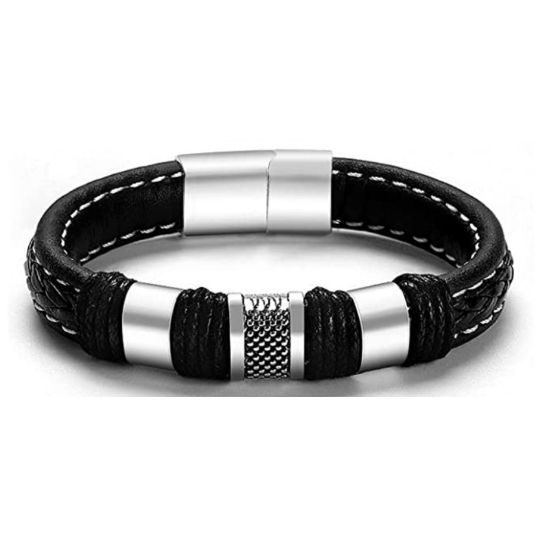 Black Leather Braided Cuff Bracelet (#BXG2031-2033)