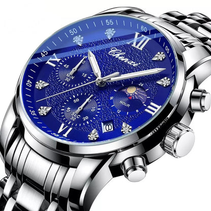 CHENXI Silver & Blue Luxury Sports Stainless Steel Watch for Men