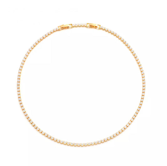 Flashbuy 3MM Luxury Gold Zircon Stainless Steel Tennis Necklace