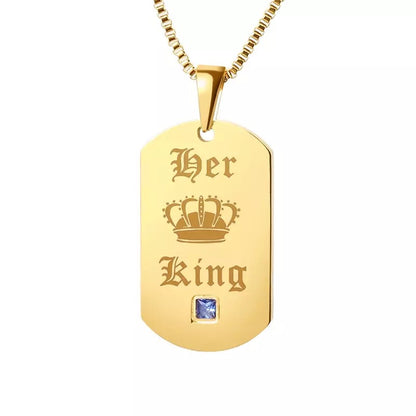 His Queen Her King Gold Dog Tag Couples Necklace Set