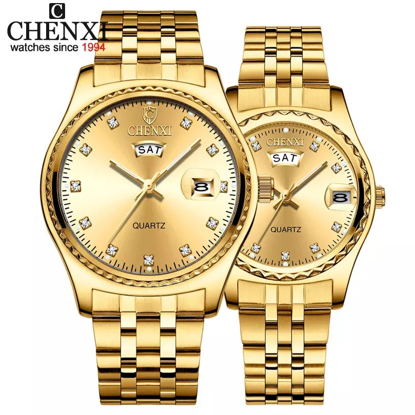 CHENXI Golden 2pcs Lovers Watch Set for Couples