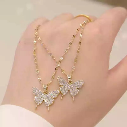 Zircon Butterfly Stainless Steel Necklace