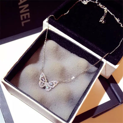 Butterfly Stud Cubic Zirconia 925 Sterling Silver Necklace