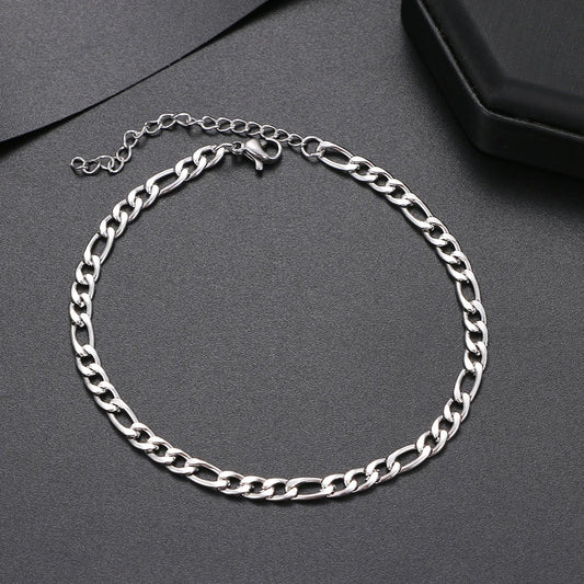 3MM Silver Figaro Chain Stainless Steel Anklet
