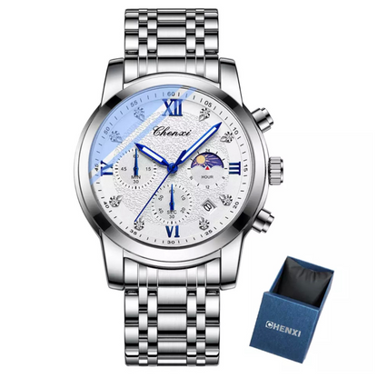 CHENXI Silver Luxury Sports Stainless Steel Watch for Men