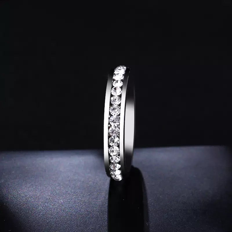 Silver Stainless Steel Crystal Ring