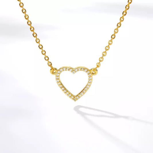 Hollow Love Heart Crystal Stainless Steel Necklace