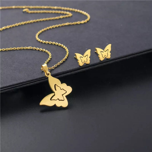 Korean Butterfly Stainless Steel Necklace Set