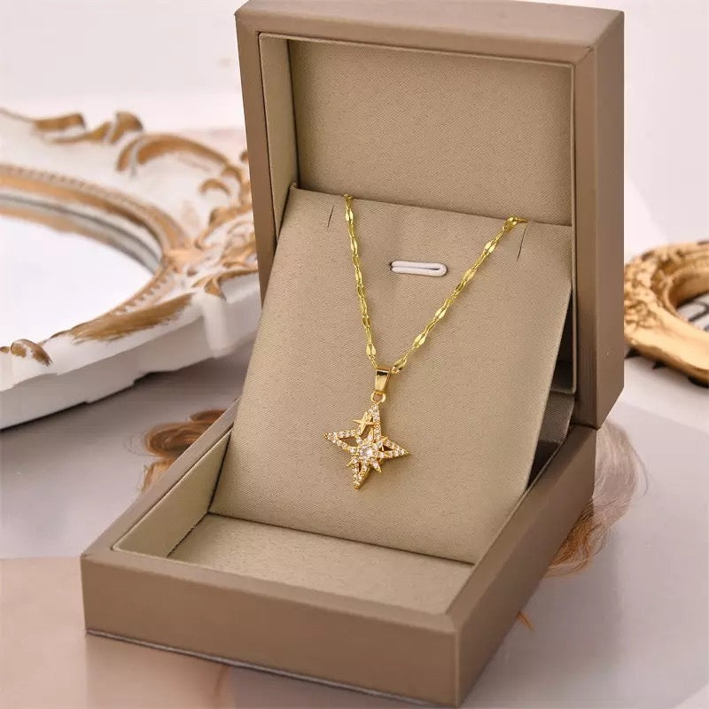 Rotatable Star Zircon Stainless Steel Necklace