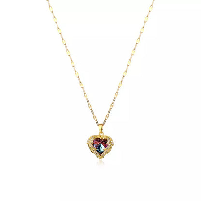 Crystal Heart Amethyst Zircon Stainless Steel Necklace