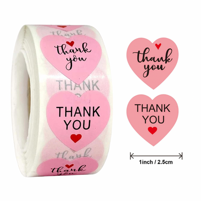 1" Heart Thank You Stickers