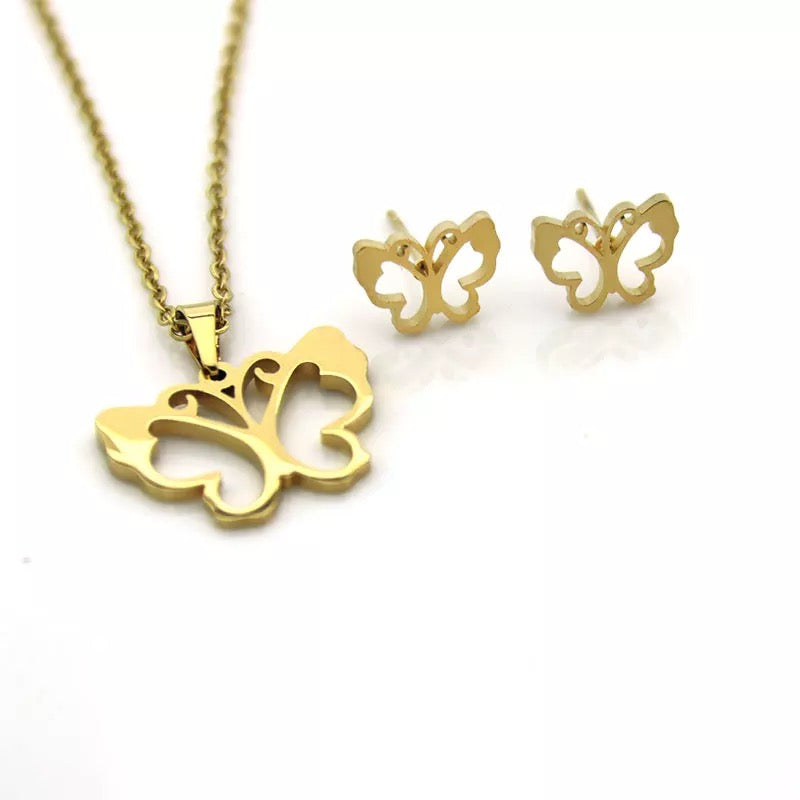 Stainless Steel Gold Necklace Set (Hollow Butterfly #HB)