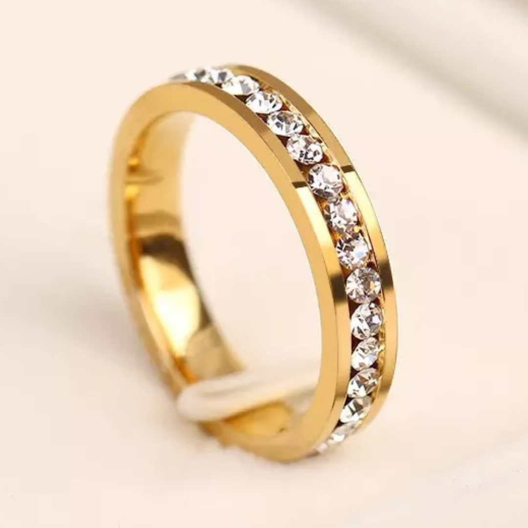 Gold Stainless Steel Crystal Ring Band