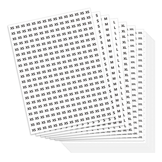 50pcs 1/2" Clothing Sticker Labels (XS-XXXL)