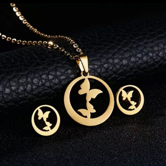 Stainless Steel Gold Necklace Set (Butterfly #G2)