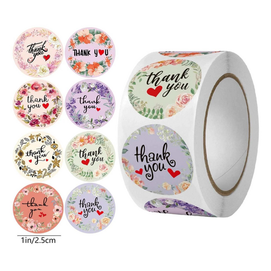 50pcs 1" Floral Thank You Stickers