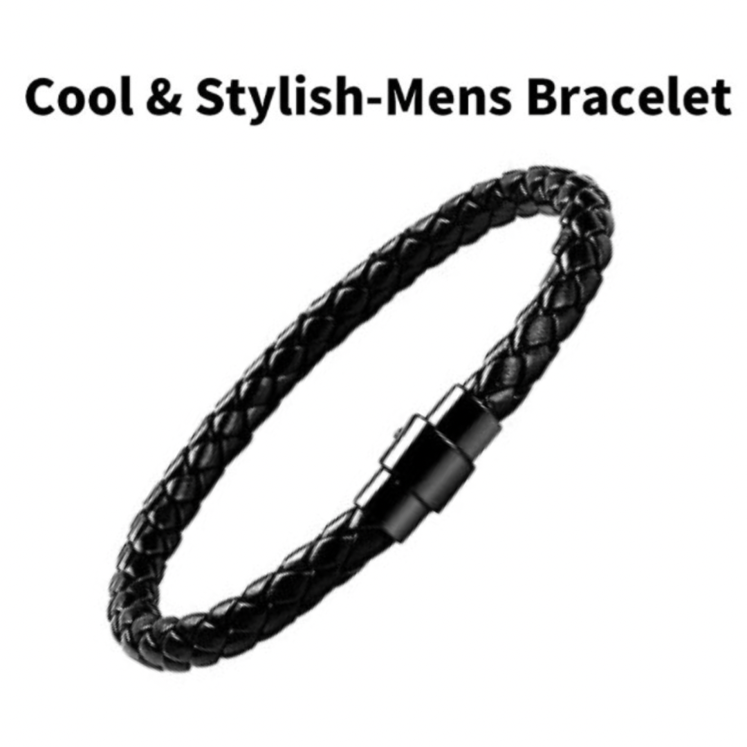 Black Leather Braided Cuff Bracelet (#B08HHFD2GF)