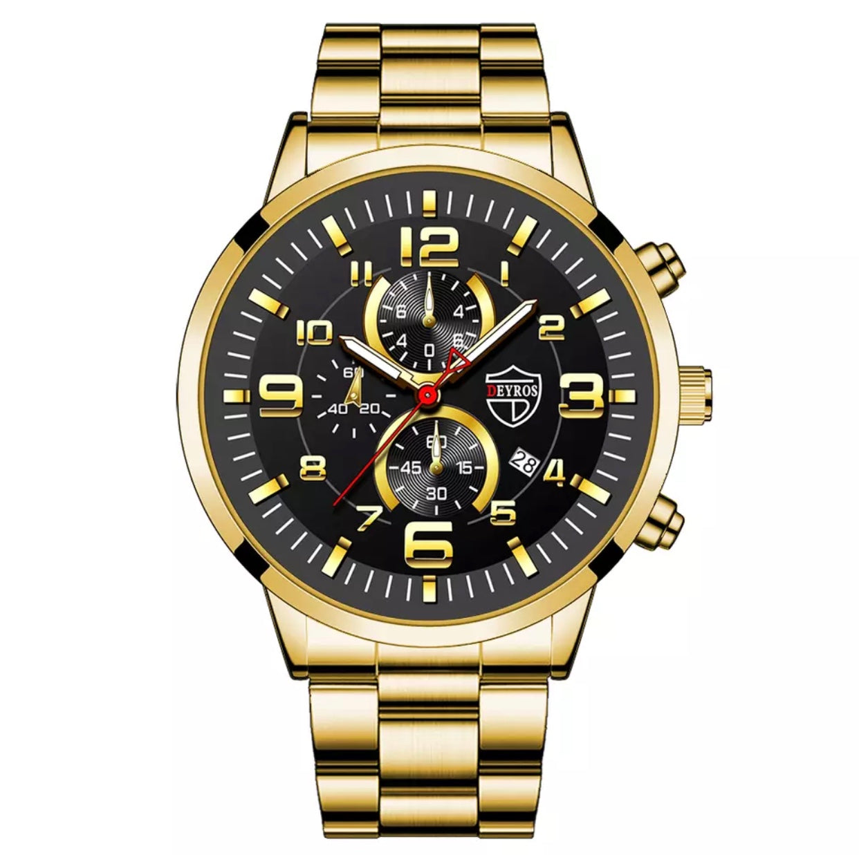 DEYROS Gold & Black Sports Stainless Steel Watch for Men