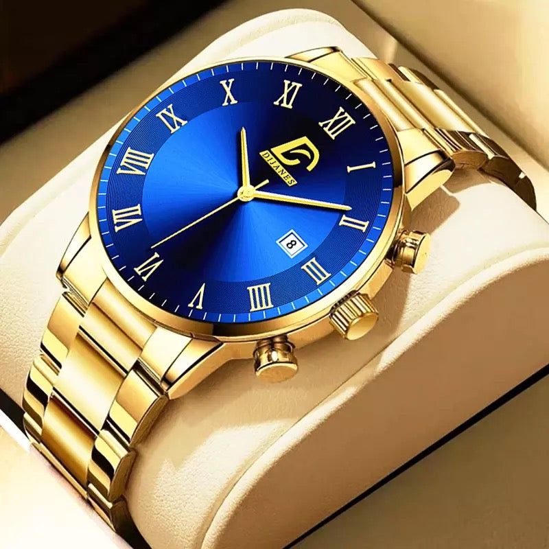 DIJANES Gold & Blue Sports Stainless Steel Watch for Men