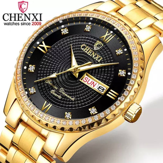 CHENXI Luxury Black-Golden Stainless Steel Watch for Men