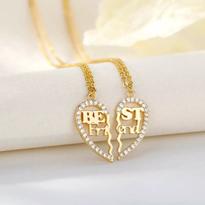 Zircon Spliced Love Heart Best Friends Stainless Steel Necklace Set