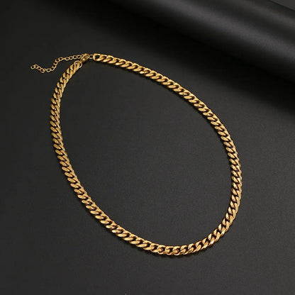 7mm Gold Unisex Basic Punk Stainless Steel Necklace