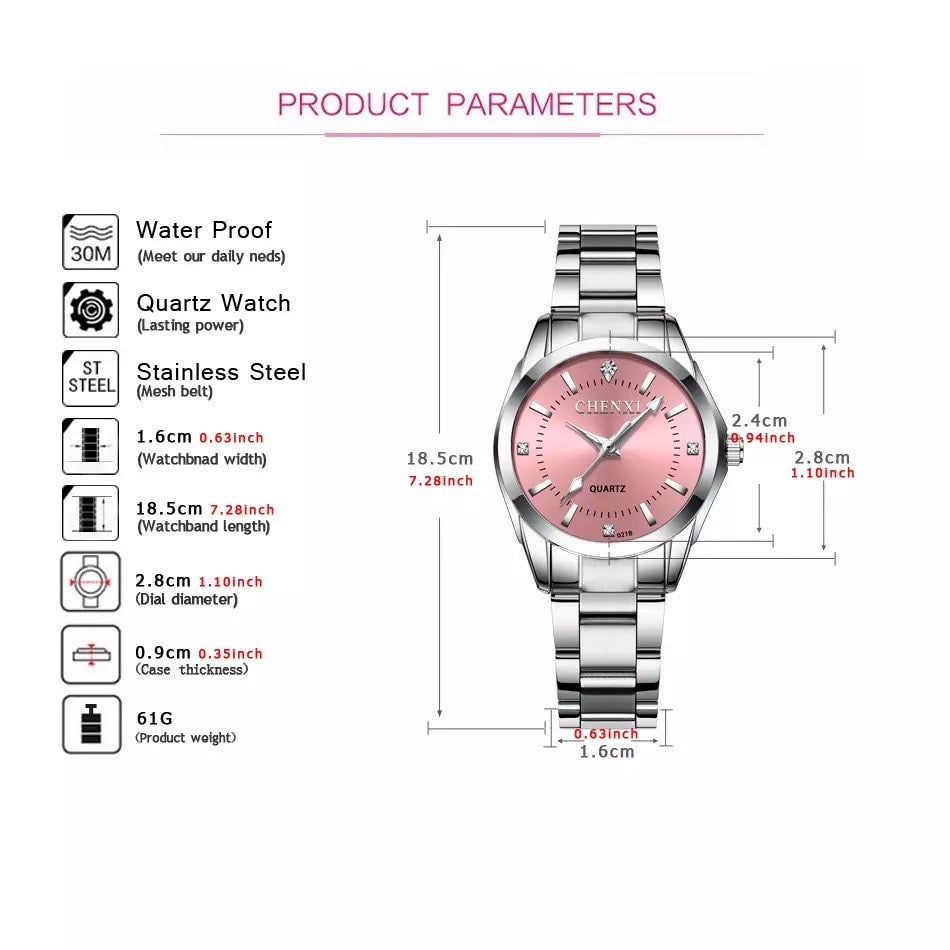 CHENXI Luxury Rhinestone Stainless Steel Watch for Women