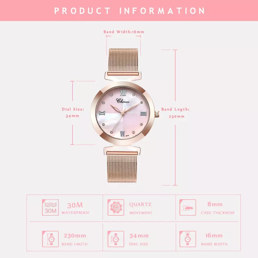 CHENXI Shell Dial Stainless Steel Watch for Women