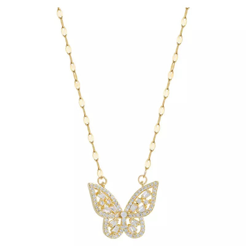 Romantic Zircon Butterfly Stainless Steel Necklace