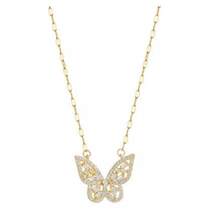 Romantic Zircon Butterfly Stainless Steel Necklace