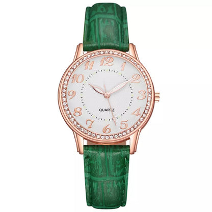 Crystal Leather Band Quartz Stainless Steel Watch for Women