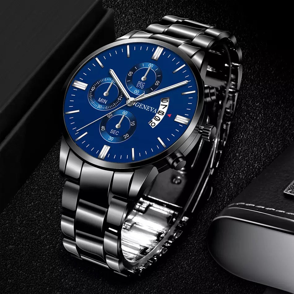 Geneva Silver & Blue Sports Stainless Steel Watch for Men