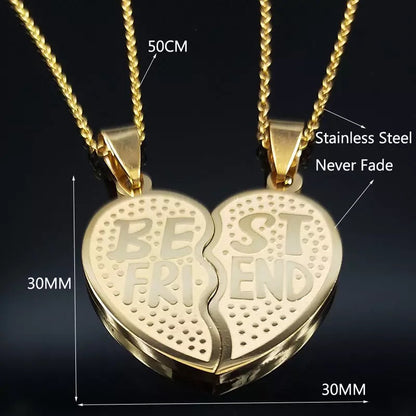 Spliced Heart Best Friends Stainless Steel Necklace Set